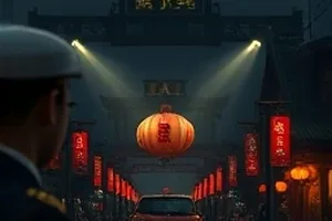 《玻璃温室谜案》温室内部横版剧照，玻璃顶棚透下光柱